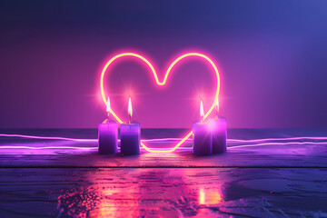 Wall Mural - Candle with heart neon light.