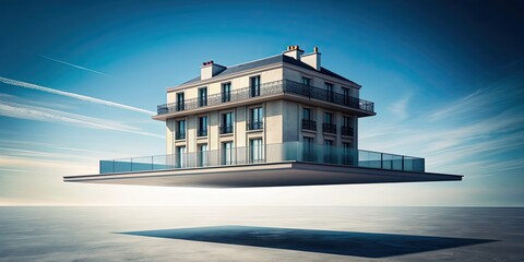 Wall Mural - Minimalist of a Haussmann style building on a levitating platform, Haussmann, building, architecture, minimalist,levitation