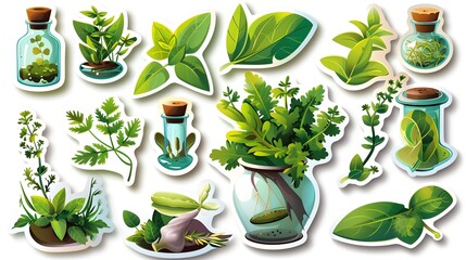 Poster - Whimsical Cartoon Sticker Series Depicting Summer Savory Herbs in Botanical