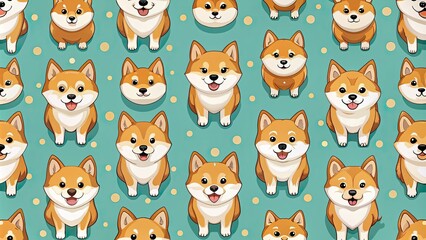 Poster - Seamless pattern featuring adorable shiba inu dogs, shiba inu, dogs, seamless, pattern, cute, pet, animal, background, texture