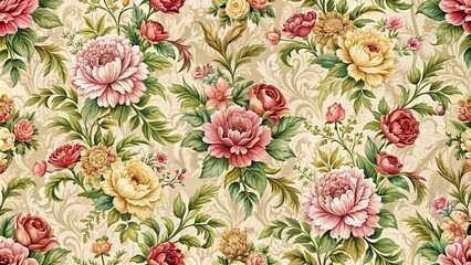 Sticker - Vintage floral seamless pattern perfect for fabric or wallpaper design, retro, flowers, elegant, botanical, antique