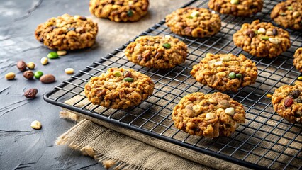 Sticker - Healthy homemade granola cookies made with natural ingredients on a cooling rack, granola, cookies, homemade, healthy