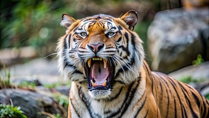 Canvas Print - A roaring tiger in the wild, wildlife, predator, ferocious, powerful, feline, nature, jungle, carnivore, fierce