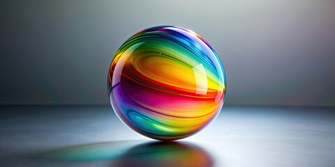 Sticker - Rainbow glossy glass sphere on a light gray background, rainbow, glossy, glass, sphere, colorful, vibrant, iridescent, shiny