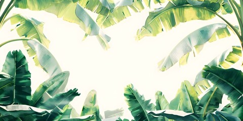 Wall Mural - Watercolor jungle design elements banana palms and leaves on white background. Concept Tropical, Watercolor, Jungle, Design Elements, Banana Palms