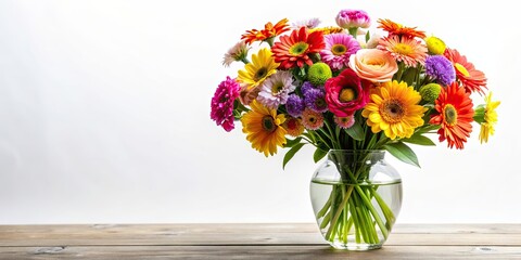 Sticker - Beautiful bouquet of colorful flowers in a vase on a white background, bouquet, flowers, colorful, vibrant, arrangement, floral