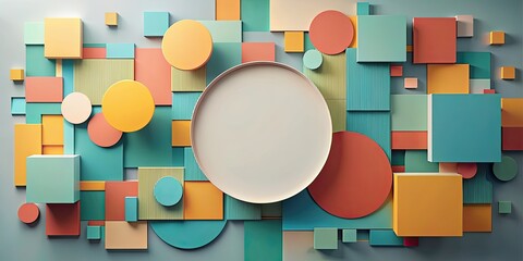 Canvas Print - Abstract composition featuring overlapping circle and square shapes, geometric, design, shapes, minimalistic, modern, background