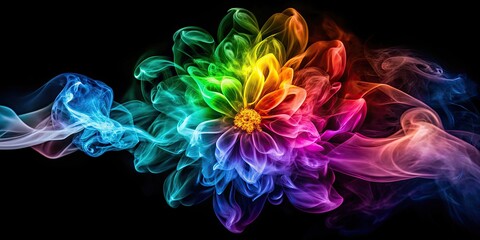 Sticker - Abstract colorful smoke forming a beautiful flower shape on a dark background, smoke, abstract, flower, colorful, vibrant, art