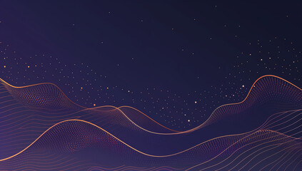 Poster - Abstract Blue background with smooth lines ,Simple dark brown background, wavy lines, gradient, glow, brown gold and orange smooth background