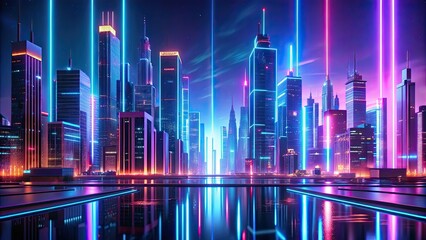 Canvas Print - Futuristic cityscape with glowing neon lights and holographic displays, technology, cityscape, sci-fi, futuristic