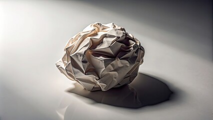 Poster - A crumpled paper ball with soft shadow on smooth surface, paper, crumpled, ball, shadow, texture, folds, creases, lighting, smooth