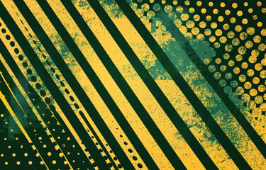 Poster - green and yellow striped background with a halftone green and yellow brush pattern on it
