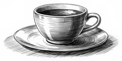 Sticker - Black doodle of a cup of coffee or tea, black and white, hand drawn, sketch, doodle, cup, mug, coffee, tea, hot beverage