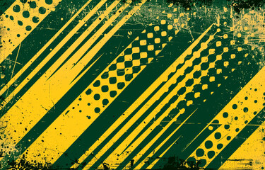 Poster - green and yellow striped background with a halftone green and yellow brush pattern on it