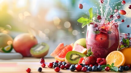 Sticker - Refreshing Cranberry-Infused Fruit Smoothie with Vibrant Colors and Healthy Ingredients