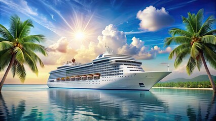 Canvas Print - Giant cruise ship sailing in the tropical sea, cruise ship, ocean, vacation, travel, luxury, waves, summer, tourism