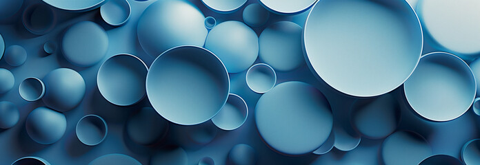 Poster - Geometric white and blue circle shape pattern, Abstract 3d background design with overlapping blue circles creating a textured and modern design.