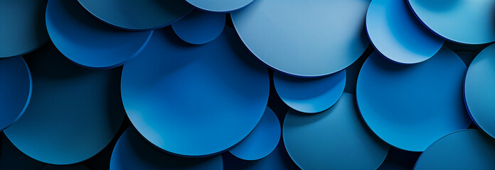 Poster - Geometric white and blue circle shape pattern, Abstract 3d background design with overlapping blue circles creating a textured and modern design.