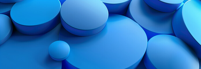 Poster - Geometric white and blue circle shape pattern, Abstract 3d background design with overlapping blue circles creating a textured and modern design.