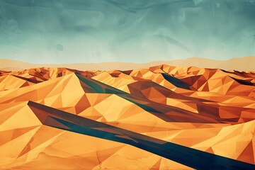 Wall Mural - A surreal desert with dunes formed from overlapping geometric shapes, creating a complex, layered effect