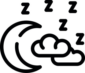 Poster - Crescent moon sleeping behind clouds at night, simple sleep icon concept