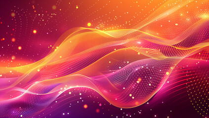 Poster - Abstract background with a orange and golden Graphic wave and glowing dots