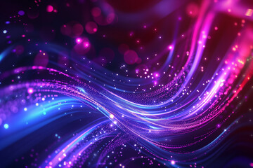 Poster - Neon glowing circle lines making a tunnel with vanishing point. Color lights abstract motion. Speed effect. Colorful wave spiral curve. Black background. Chaos wavy texture. Parallel pattern.
