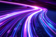 © Super Stocks - Neon glowing circle lines making a tunnel with vanishing point. Color lights abstract motion. Speed effect. Colorful wave spiral curve. Black background. Chaos wavy texture. Parallel pattern.