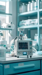 Poster - Photo Realistic Sterile Medical Equipment with Certificate and ISO Badge on Dreamy Background   Sterility and ISO13485 Certification Concept for Photo Stock
