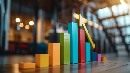 Poster - Colorful Chart Bar Graph with Upward Arrow Showing Growth and Progress for business marketing concept or financial statistics. Ai generated