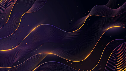 Poster - Abstract Blue background with smooth lines ,Simple dark brown background, wavy lines, gradient, glow, brown gold and orange smooth background