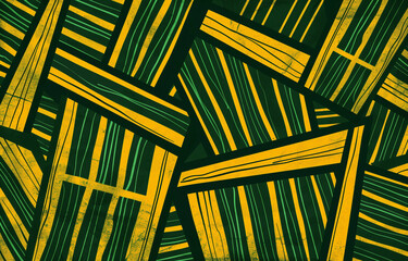 Poster - green and yellow striped background with a halftone green and yellow brush pattern on it