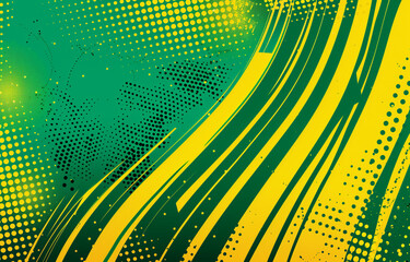 Poster - green and yellow striped background with a halftone green and yellow brush pattern on it