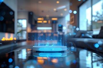 Aufkleber - A high-speed router in a modern home setting projects a hologram of a futuristic home design