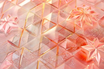 Poster - A close-up shot of a textured, pink surface with geometric shapes and rose gold accents