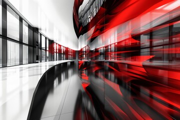 Poster - An abstract business background featuring a modern hallway with red and black accents. The reflections of the sleek walls create a dynamic and futuristic feel