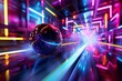 © Asaad - A rollerball zooming through a neon-lit maze, the ball's surface reflective and dynamic, the maze's walls glowing with various colors, capturing the thrill and speed of the game