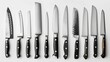 © chanidapa - Assorted kitchen knives on white background, sharp and sleek design for modern kitchens