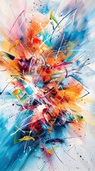 Poster - Vibrant Chaotic Explosion of Color and Energy in Abstract Digital Art