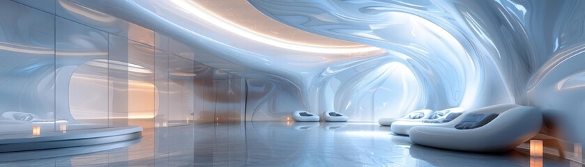 Poster - futuristic interior design with sleek, modern furniture and soft, ambient lighting in a spacious, co