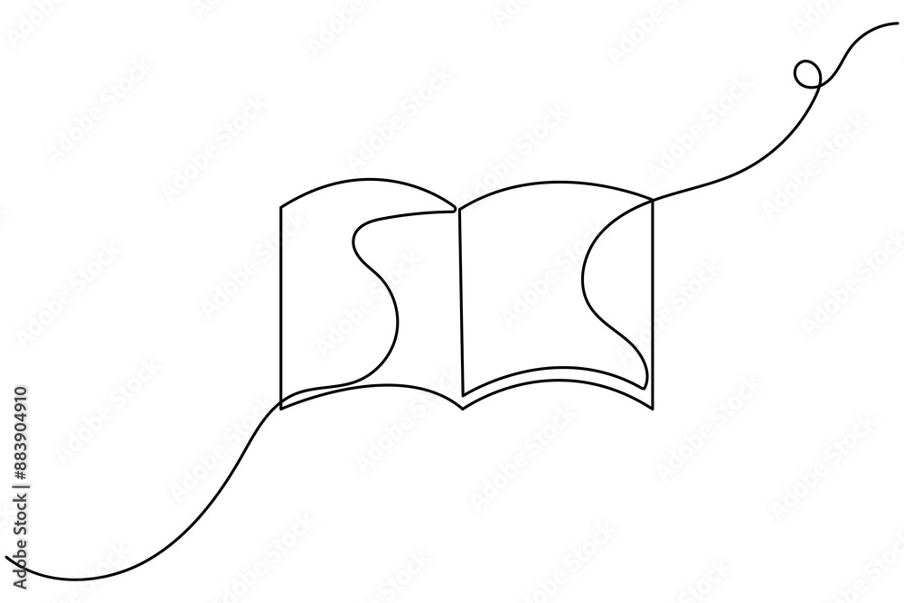 Continuous One line drawing of open book isolated outline vector art ...