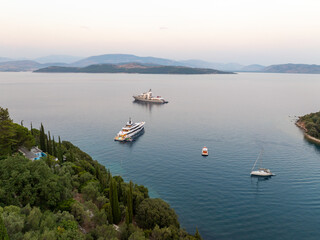 beautiful landscape view of yachts in corfu island in summer, Greece