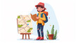 © eaglesky - A girl is reading a map and wearing a backpack. She is smiling and she is happy