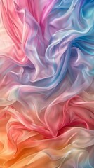 Poster - A colorful, abstract background image features a swirled, silky fabric. The fabric is a blend of shades of pink, blue, and orange, creating a visually striking and dynamic effect. 