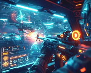 Futuristic play to earn action shooter with crypto tokens in innovative ui for console and web 3.0