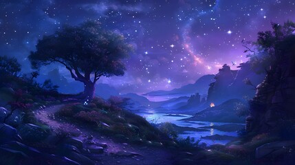 Starry night sky with a touch of whimsy, great for dreamy and imaginative projects. 