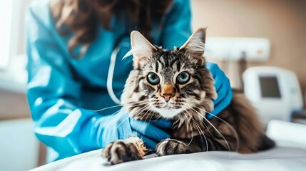 Wall Mural - A veterinarian examining a cat.