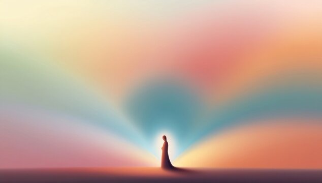illustration silhouette of people with gradient pastel color background