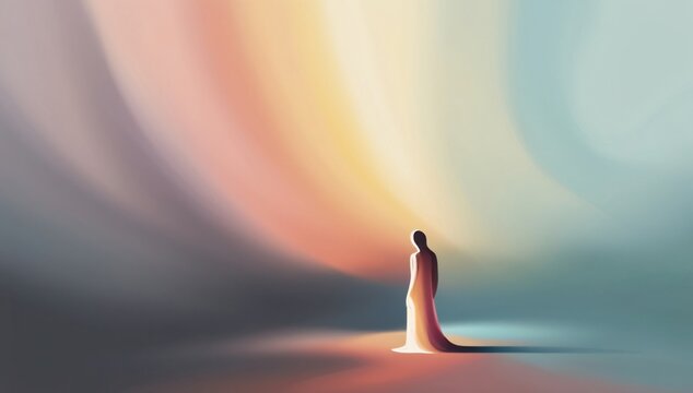illustration silhouette of people with gradient pastel color background