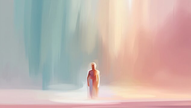 illustration silhouette of people with gradient pastel color background